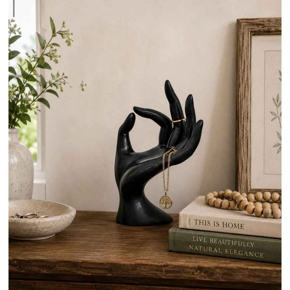 Black Hand Jewelry Holder Ring Necklace Display Stand Sculptural Boho Decor